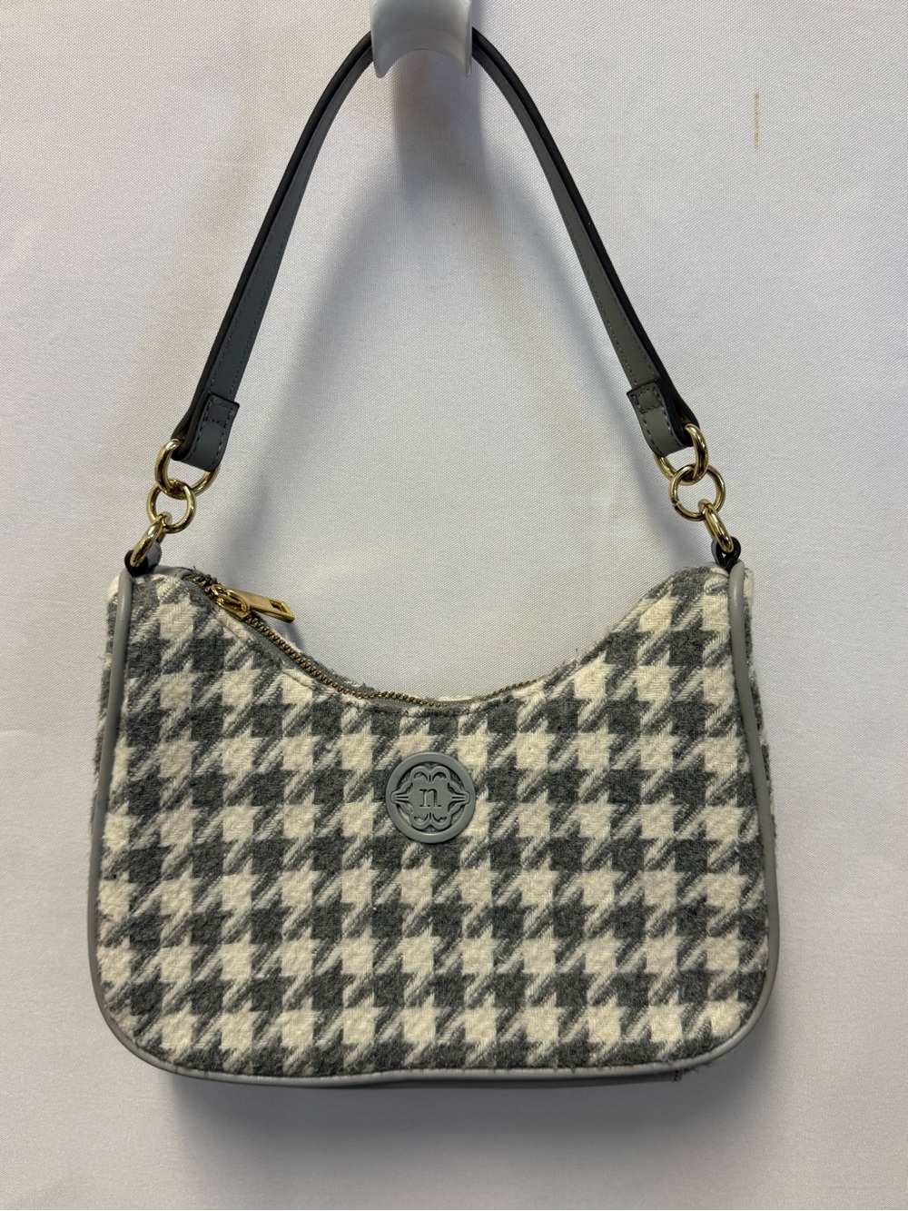 Nanette Lepore Gray and Cream Houndstooth Shoulder Bag